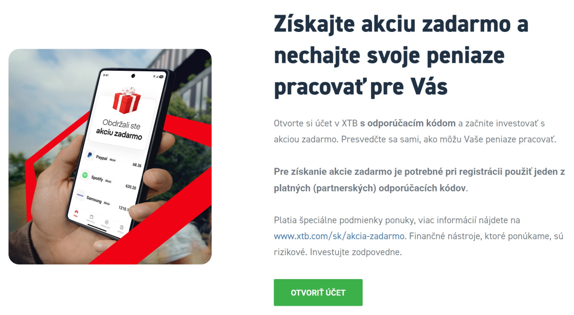 vyberte si svoju akciu zadarmo u XTB