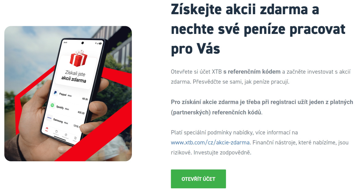 vyberte si svou akcii zdarma u XTB